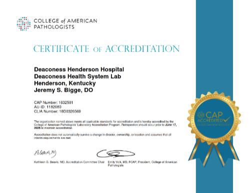 Deaconess Henderson Hospital Lab CAP Certificate