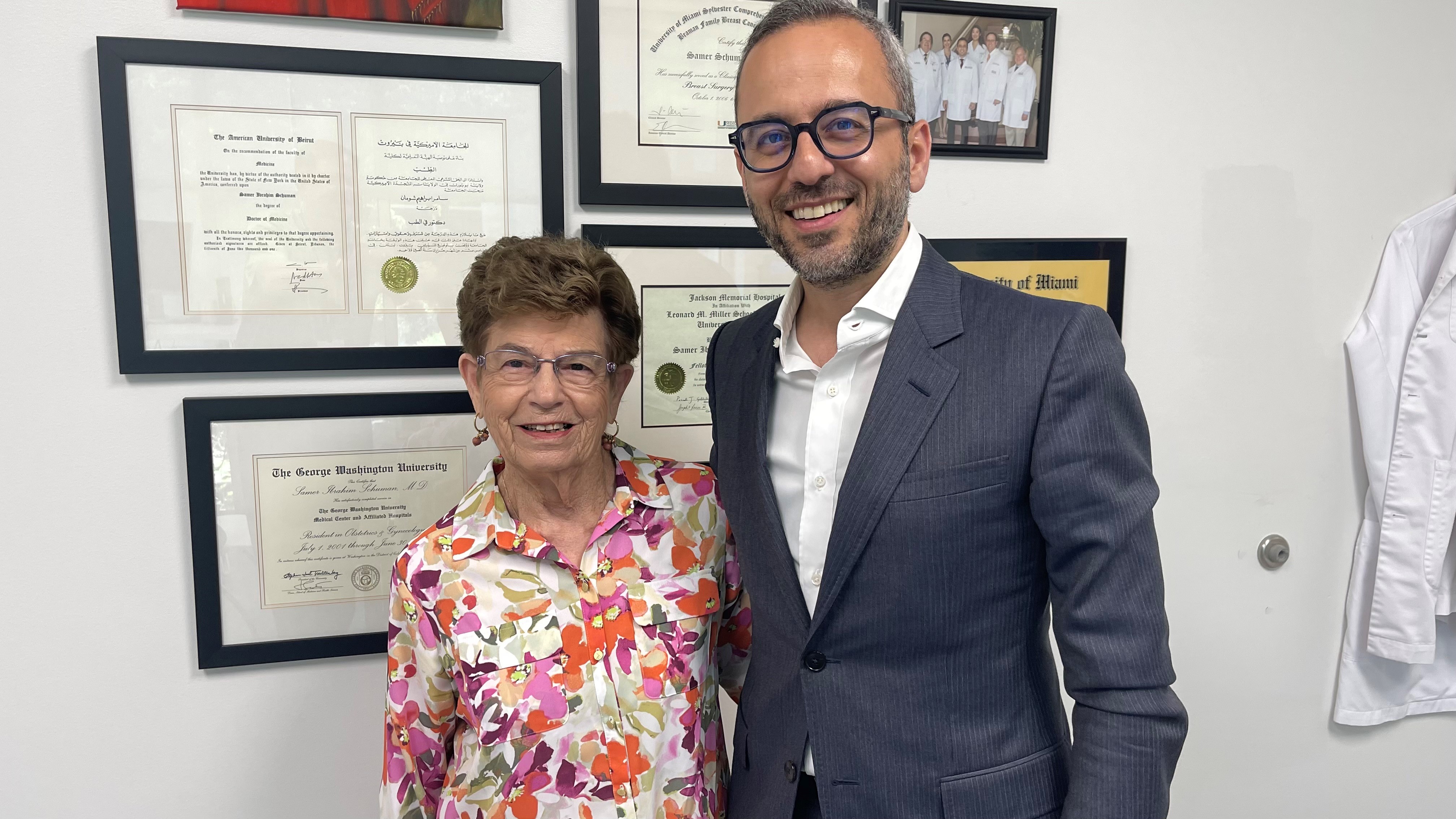 Rose Breivogel and Dr. Samer Schuman, Deaconess Medical Director of Cancer Services