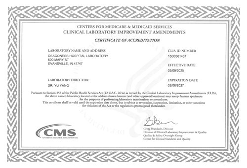 Deaconess Lab CLIA Certificate