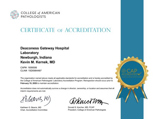 Deaconess Hospital Laboratory - CAP Accredited